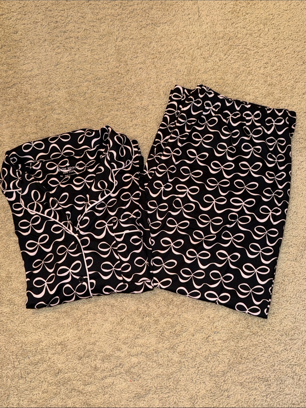kate spade Black Pajama Set with Pale Pink Bow Print